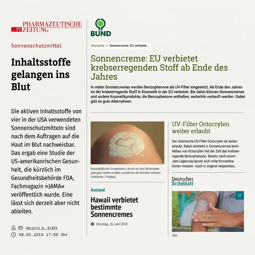 Pressestimmen zu Sonnencreme-Inhaltsstoffen: UV-Filter im Blut, EU-Verbote, Hawaii